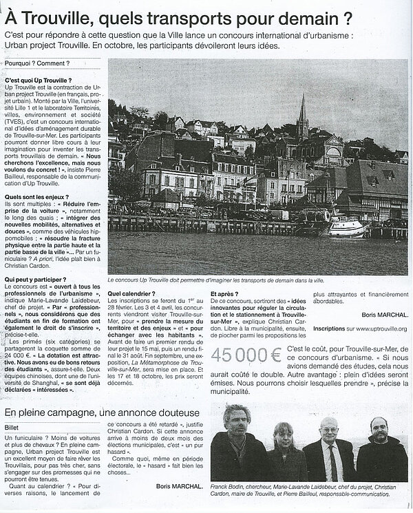 Zoom sur l'article "À Trouville, quels transports pour demain ?" paru dans Ouest France le 24/01/2014