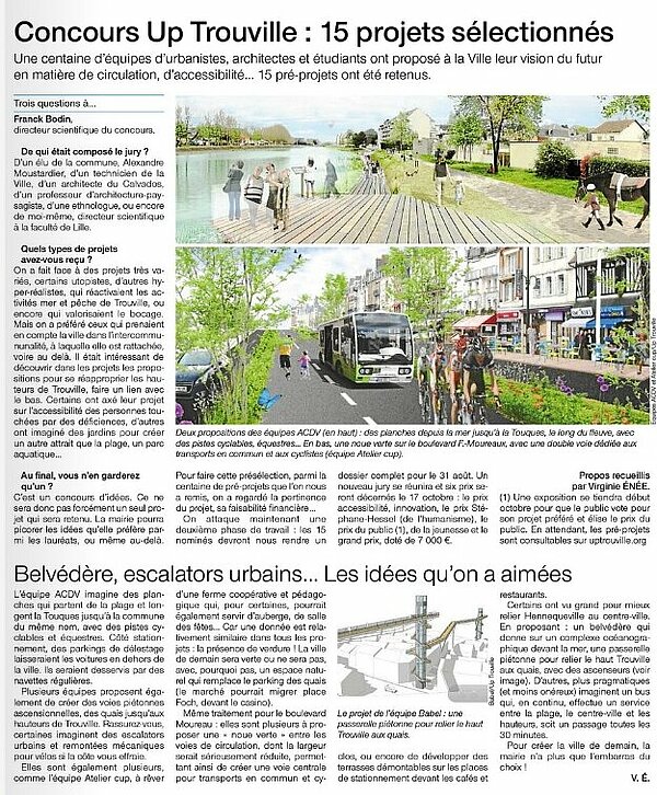 Zoom sur l'article "Concours Up Trouville : 15 projets sélectionnés" de Ouest France (18/06/2014)