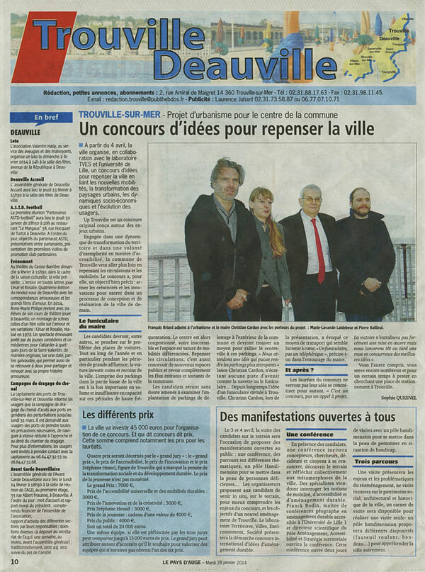 Zoom sur l'article "Un concours d'idées pour repenser la ville" paru dans Le Pays d'Auge le 28/01/2014